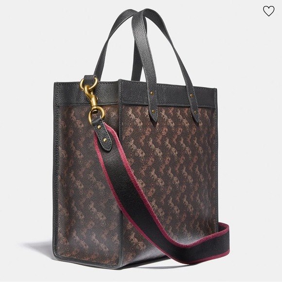 NEW COACH Field Tote With Horse And Carriage Print in Brass/Truffle Black - Picture 11 of 15